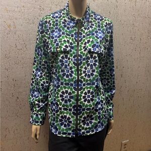 Michael Kors Blue and Green Geometric Utility Jacket